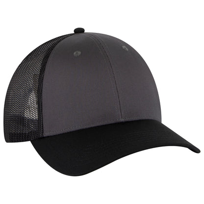 Otto Cap 83-473 6 Panel Low Profile Mesh Back Trucker Hat - Black/Charcoal Gray/Black