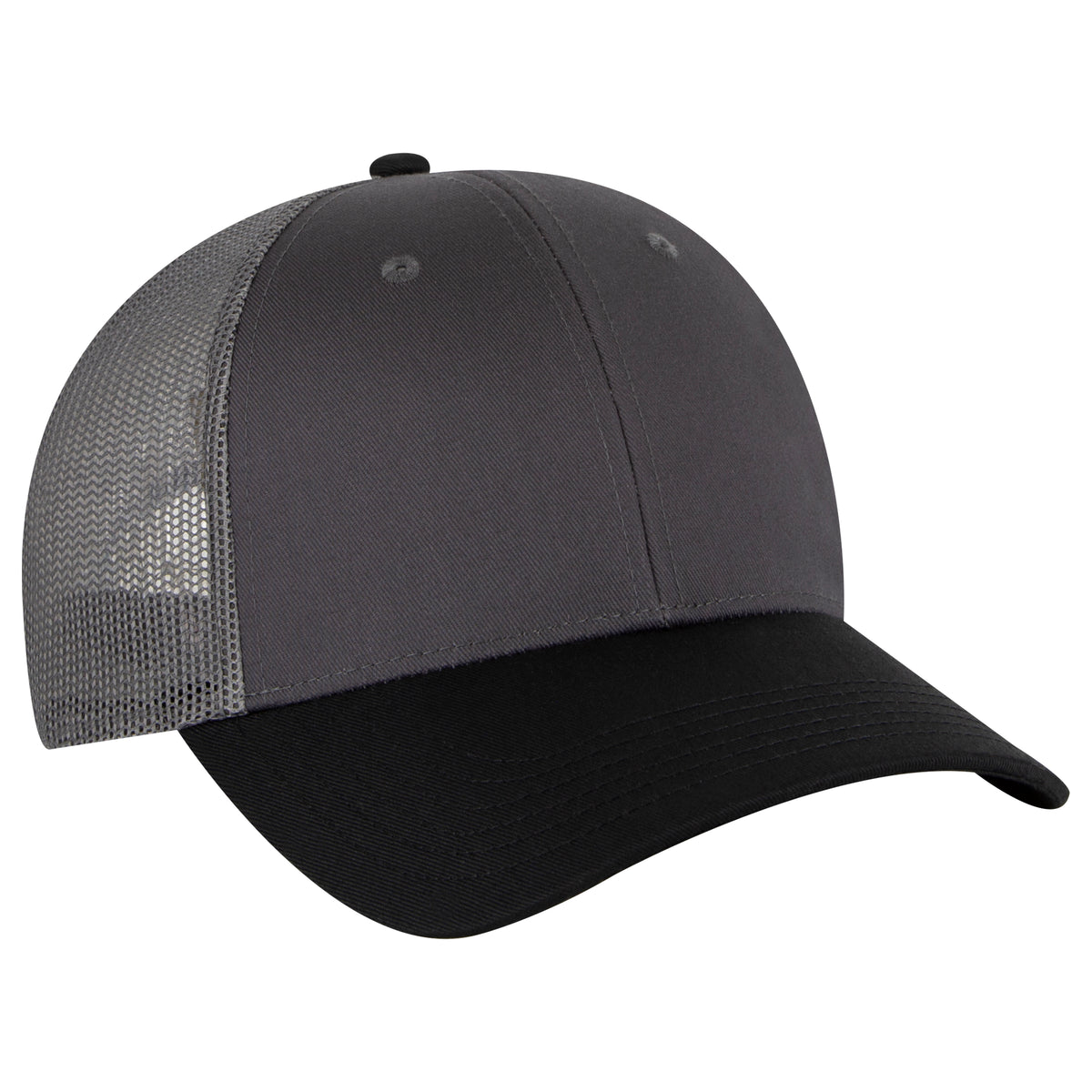 Otto Cap 83-473 6 Panel Low Profile Mesh Back Trucker Hat - Black/Charcoal Gray/Charcoal Gray