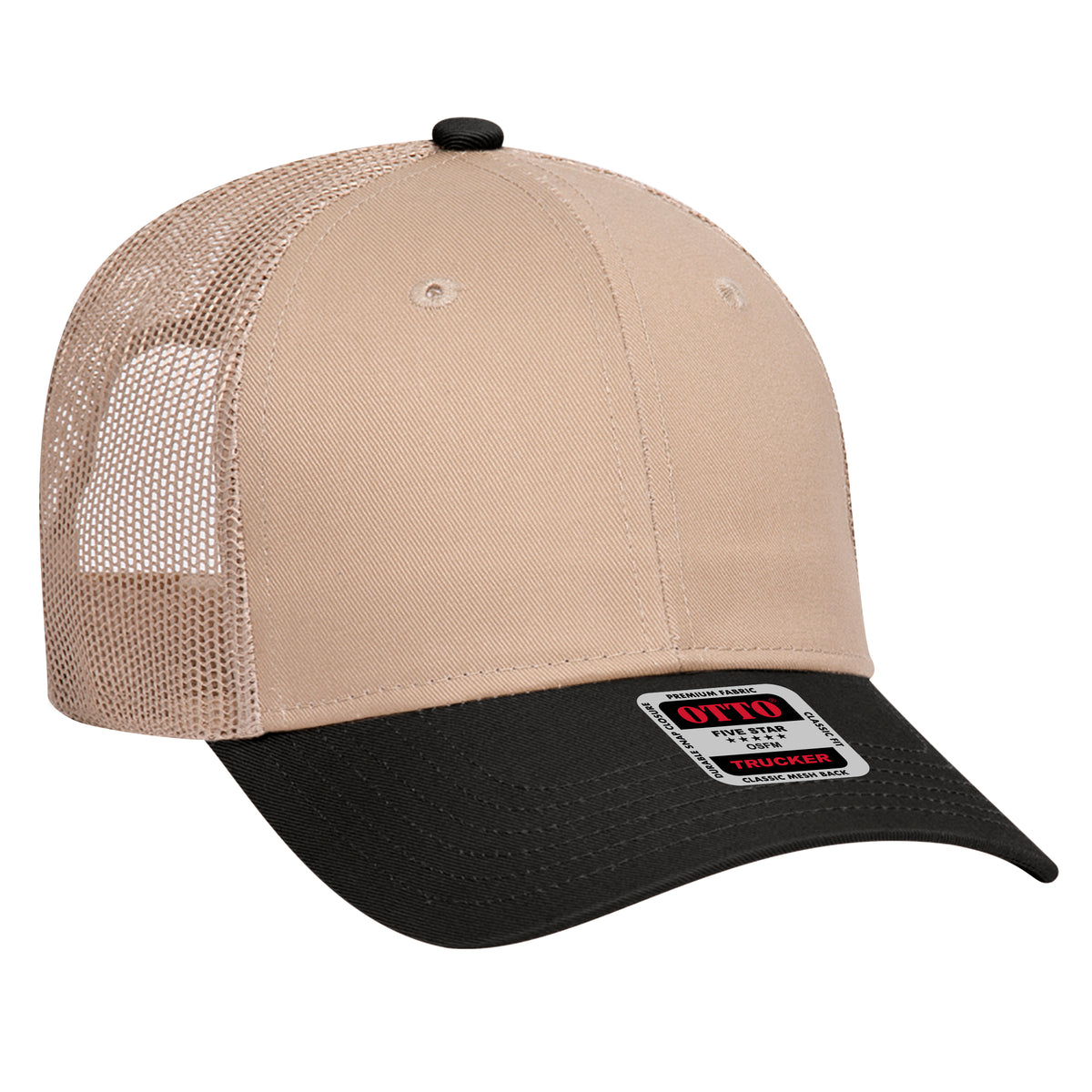 Otto Cap 83-473 6 Panel Low Profile Mesh Back Trucker Hat - Black/Khaki