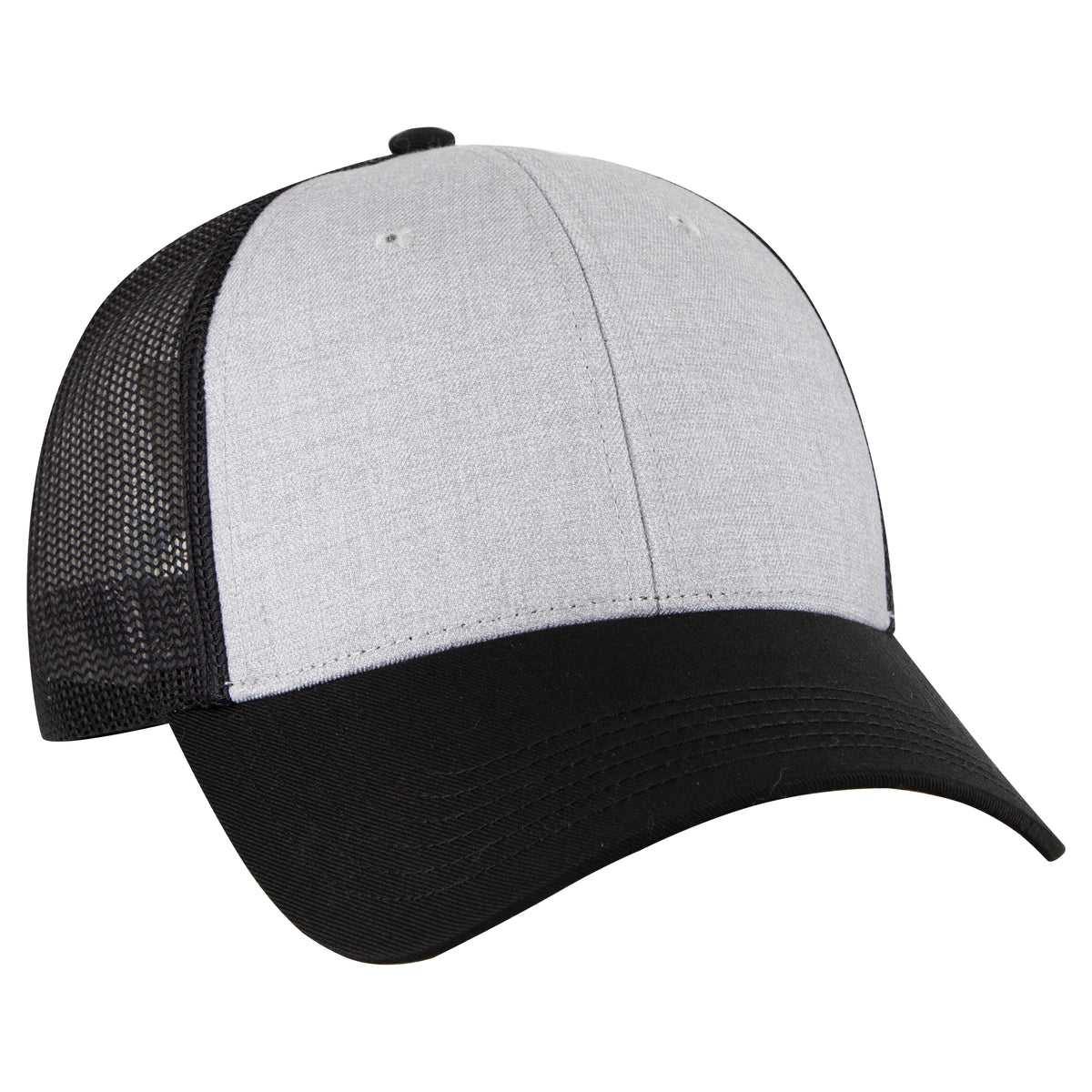 Otto Cap 83-473 6 Panel Low Profile Mesh Back Trucker Hat - Black/Heather Gray/Black