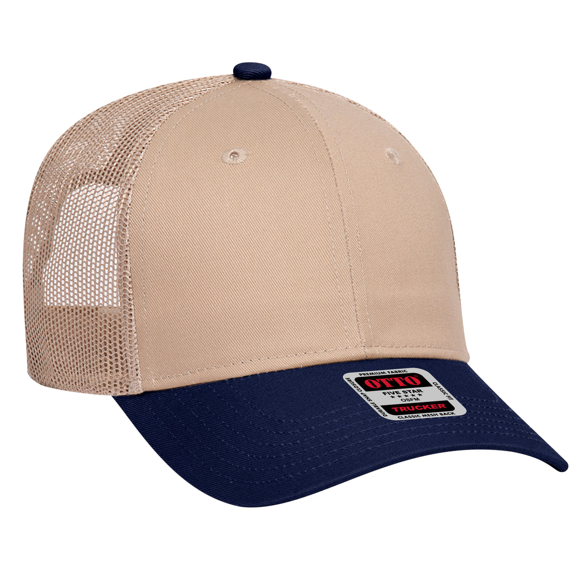 Otto Cap 83-473 6 Panel Low Profile Mesh Back Trucker Hat - Navy/Khaki