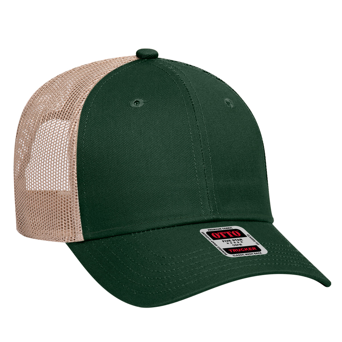 Otto Cap 83-473 6 Panel Low Profile Mesh Back Trucker Hat - Dark Green/Dark Green/Khaki