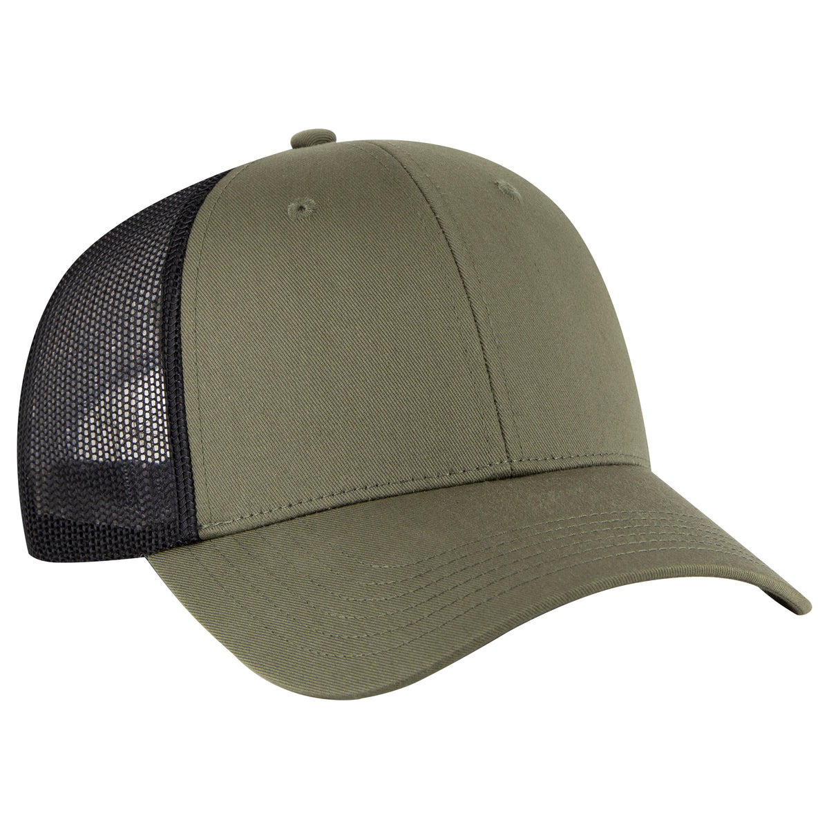 Otto Cap 83-473 6 Panel Low Profile Mesh Back Trucker Hat - Olive/Olive/Black