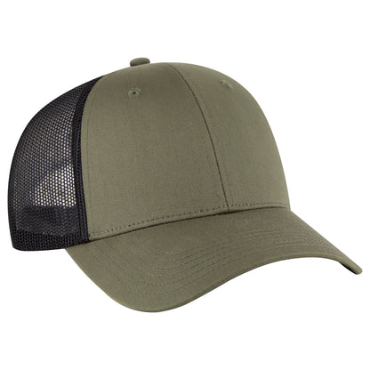 Otto Cap 83-473 6 Panel Low Profile Mesh Back Trucker Hat - Olive/Olive/Black