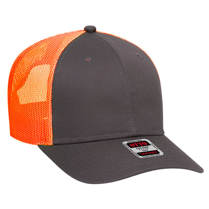 Otto Cap 83-473 6 Panel Low Profile Mesh Back Trucker Hat - Charcoal Gray/Charcoal Gray/Neon Orange