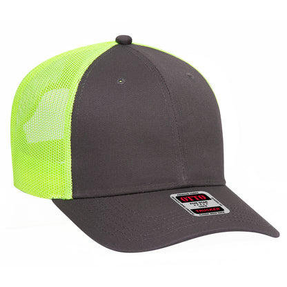 Otto Cap 83-473 6 Panel Low Profile Mesh Back Trucker Hat - Charcoal Gray/Charcoal Gray/Neon Yellow