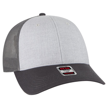 Otto Cap 83-473 6 Panel Low Profile Mesh Back Trucker Hat - Charcoal Gray/Heather Gray/Charcoal Gray