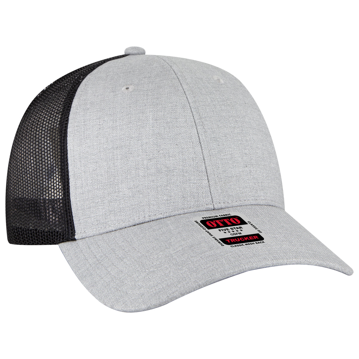 Otto Cap 83-473 6 Panel Low Profile Mesh Back Trucker Hat - Heather Gray/Heather Gray/Black