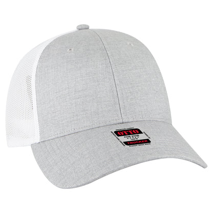 Otto Cap 83-473 6 Panel Low Profile Mesh Back Trucker Hat - Heather Gray/Heather Gray/White