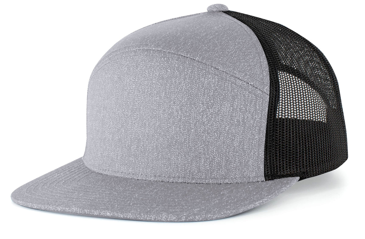 Pacific Headwear Heather 6-Panel Arch Trucker Snapback Cap - GREY HEATHER/BLACK