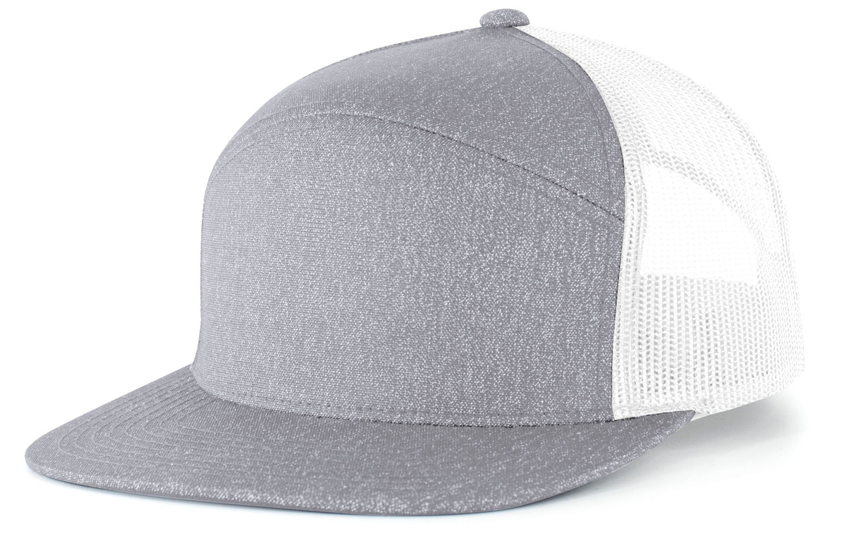 Pacific Headwear Heather 6-Panel Arch Trucker Snapback Cap - GREY HEATHER/WHITE