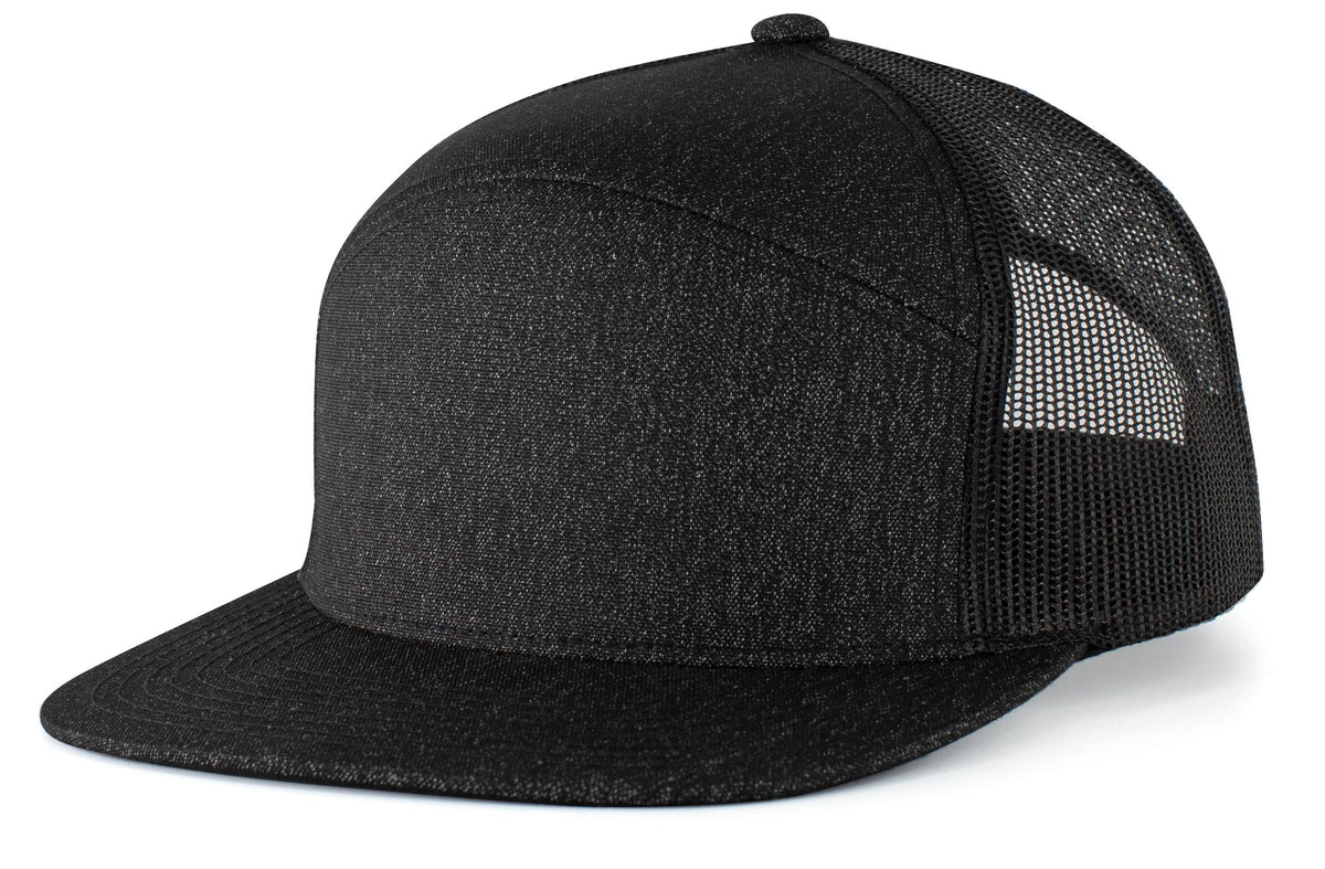 Pacific Headwear Heather 6-Panel Arch Trucker Snapback Cap - BLACK HEATHER/BLACK