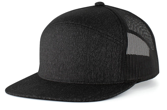 Pacific Headwear Heather 6-Panel Arch Trucker Snapback Cap - BLACK HEATHER/BLACK