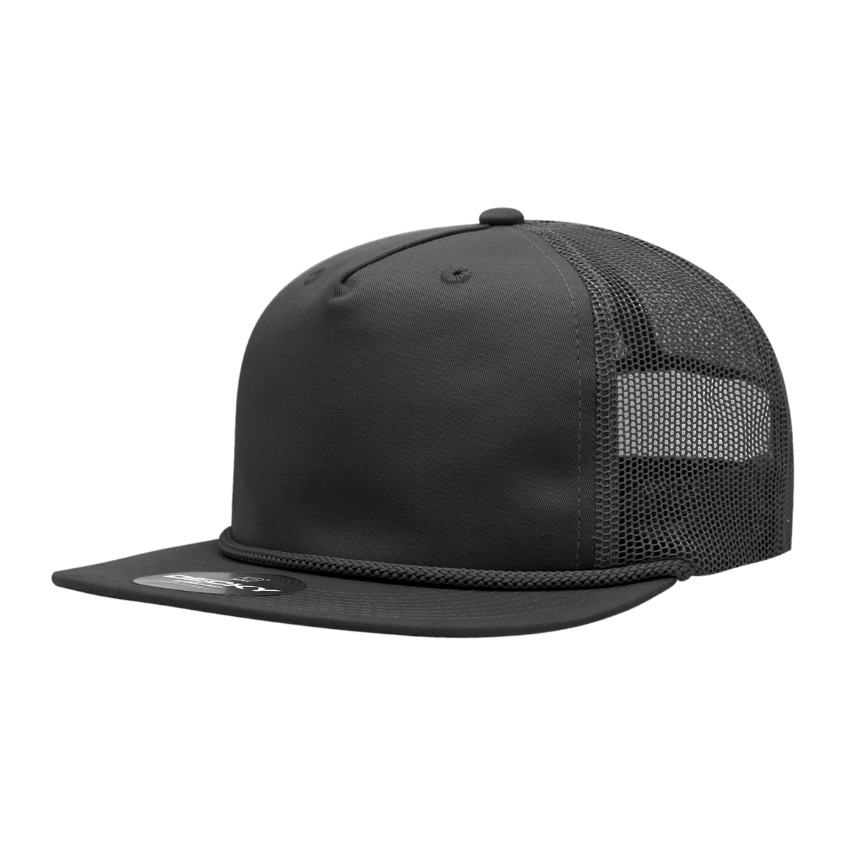 Decky Black / Standard 5 Panel High Profile Relaxed Cotton Blend Trucker w/Rope