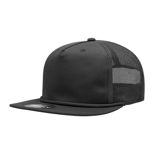 Decky Black / Standard 5 Panel High Profile Relaxed Cotton Blend Trucker w/Rope