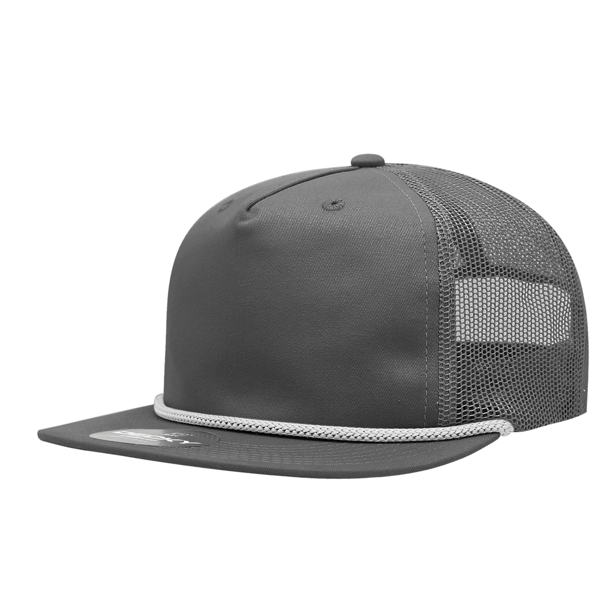 Decky Charcoal/White / Standard 5 Panel High Profile Relaxed Cotton Blend Trucker w/Rope