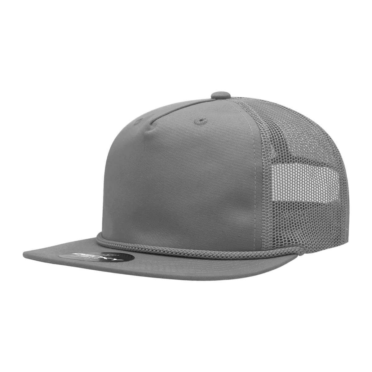 Decky Grey / Standard 5 Panel High Profile Relaxed Cotton Blend Trucker w/Rope