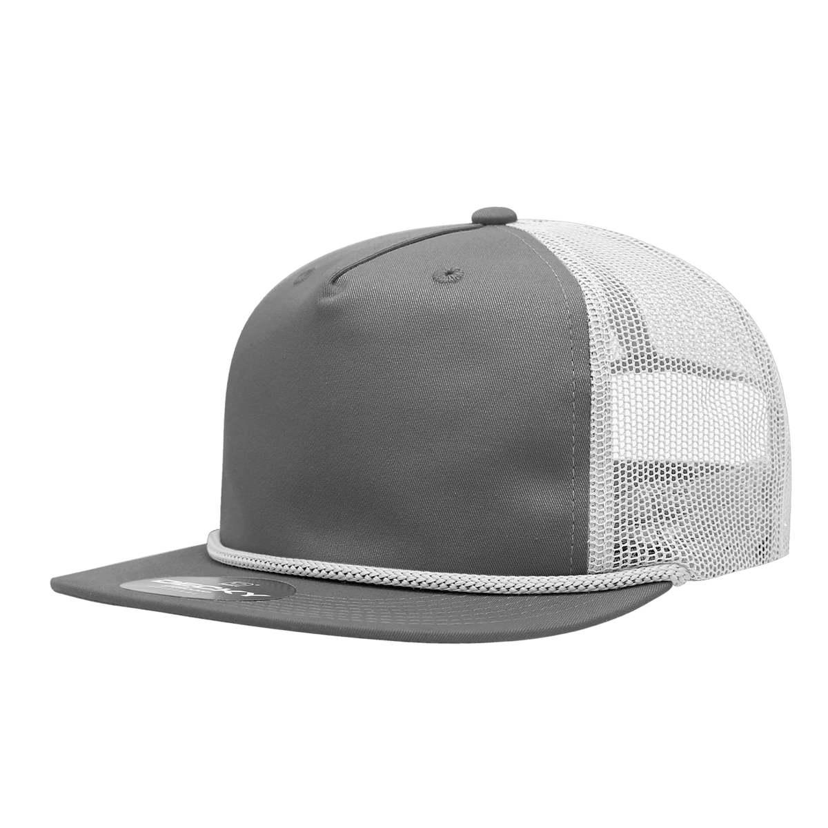 Decky Grey/White / Standard 5 Panel High Profile Relaxed Cotton Blend Trucker w/Rope