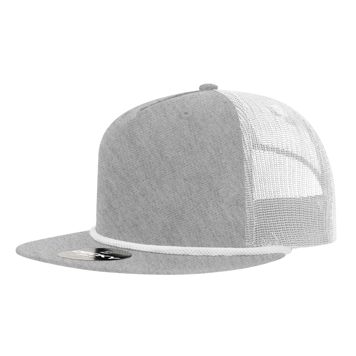 Decky Heather Grey/White / Standard 5 Panel High Profile Relaxed Cotton Blend Trucker w/Rope