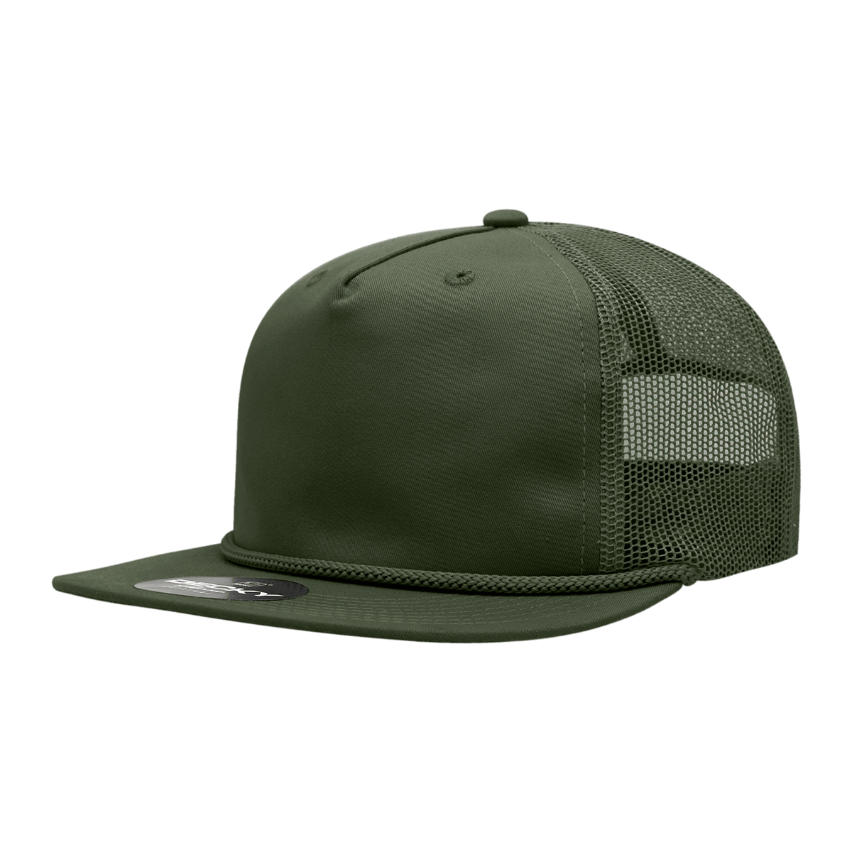 Decky Olive / Standard 5 Panel High Profile Relaxed Cotton Blend Trucker w/Rope