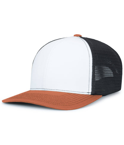 Pacific Headwear WHITE/LIGHT CHARCOAL/RUST / OS Contrast Stitch Trucker PacFlex Snapback Cap