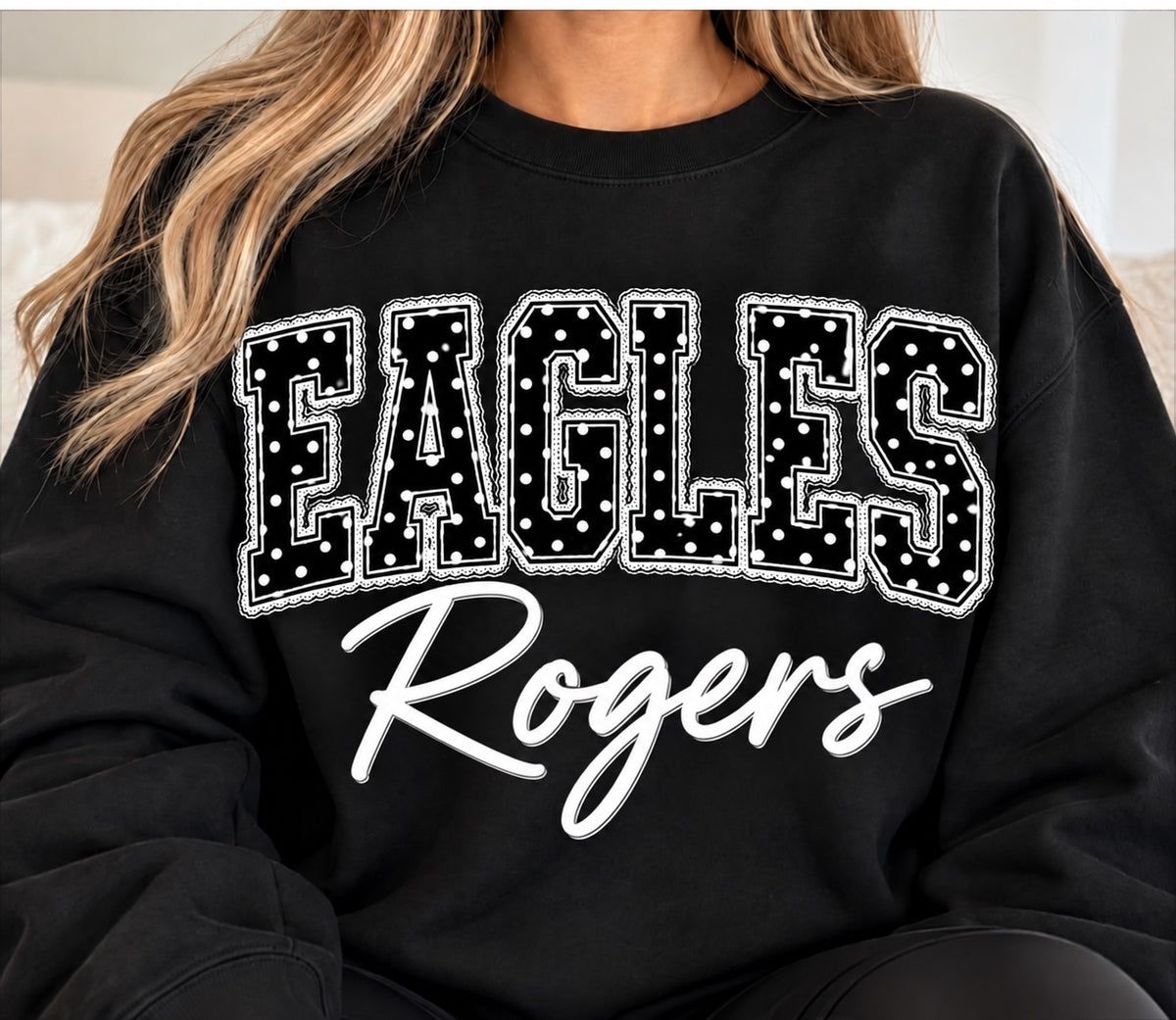 Rogers Eagles polka dot crewneck sweatshirt, black