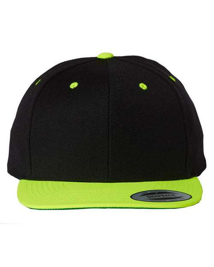 YP Classics Black/ Neon Green / Adjustable Premium Flat Bill Snapback Cap