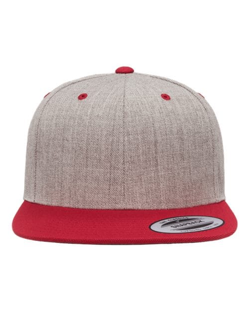YP Classics Heather Grey/ Red / Adjustable Premium Flat Bill Snapback Cap